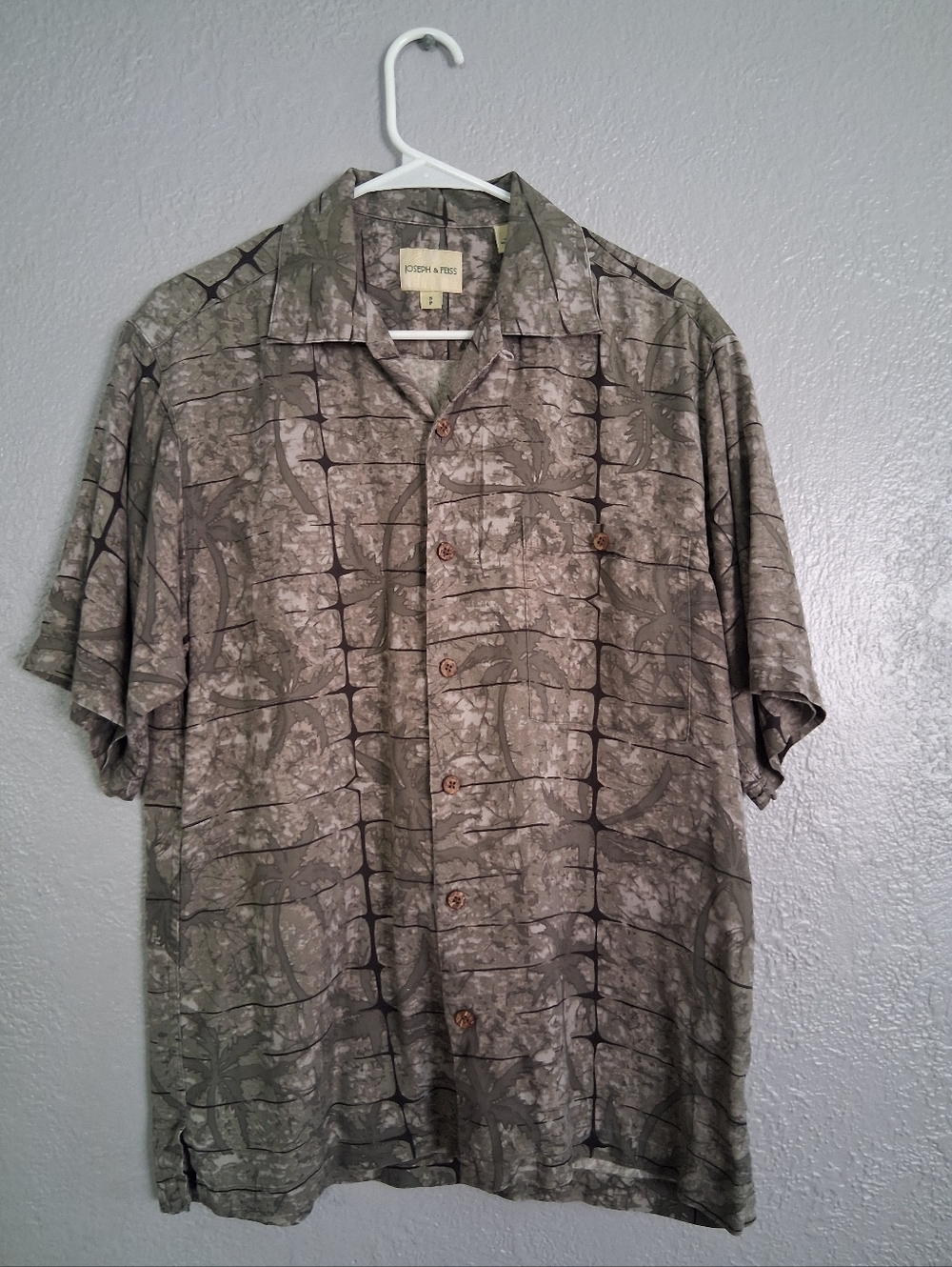 Joseph & Feiss Vintage 100% Silk Short Sleeve Button Down Palm Tree Shirt S